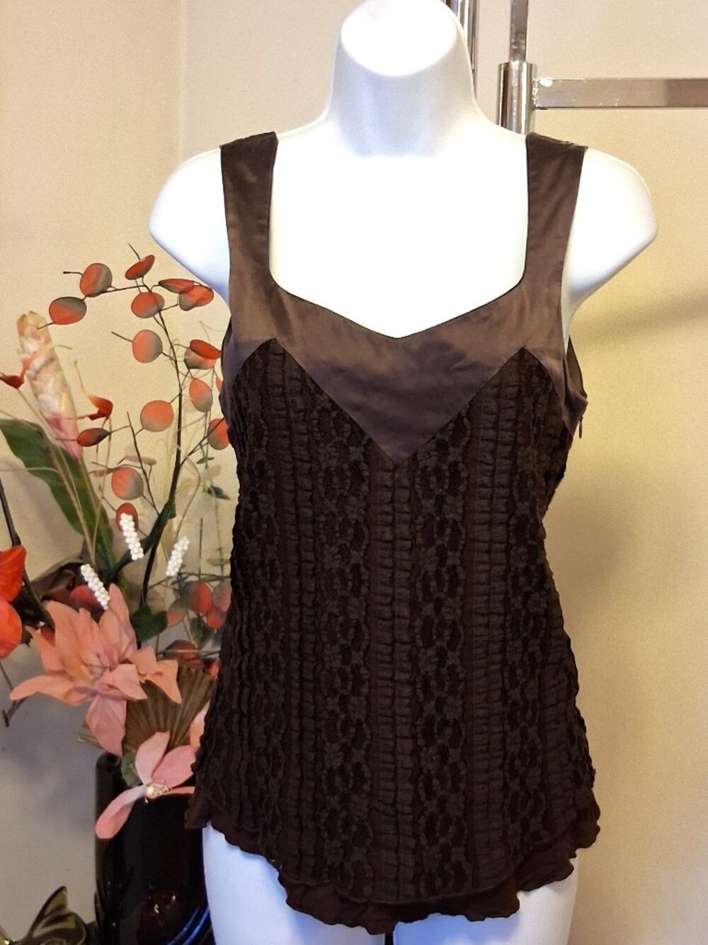 I.AM.GIA Luxury Lace Brown Camisole Soft Elegant Premium Quality Tank Top 4